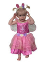 Toddler Girl wearing pink Peppa Pig fairy costume with sparkly wings and flower detailing to the waistband