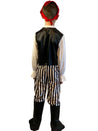 The back of the boy wearing the pirate fancy dress costume.